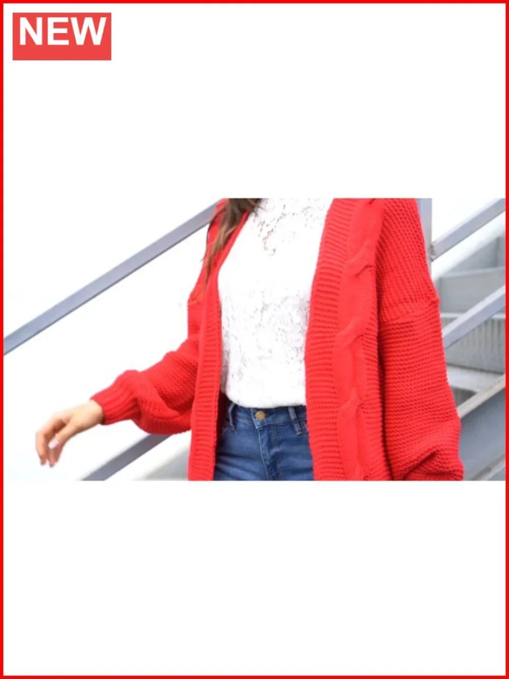 Open Front Chunky Knit Cardigan Loose Lantern Sleeve Oversized Sweater Coat